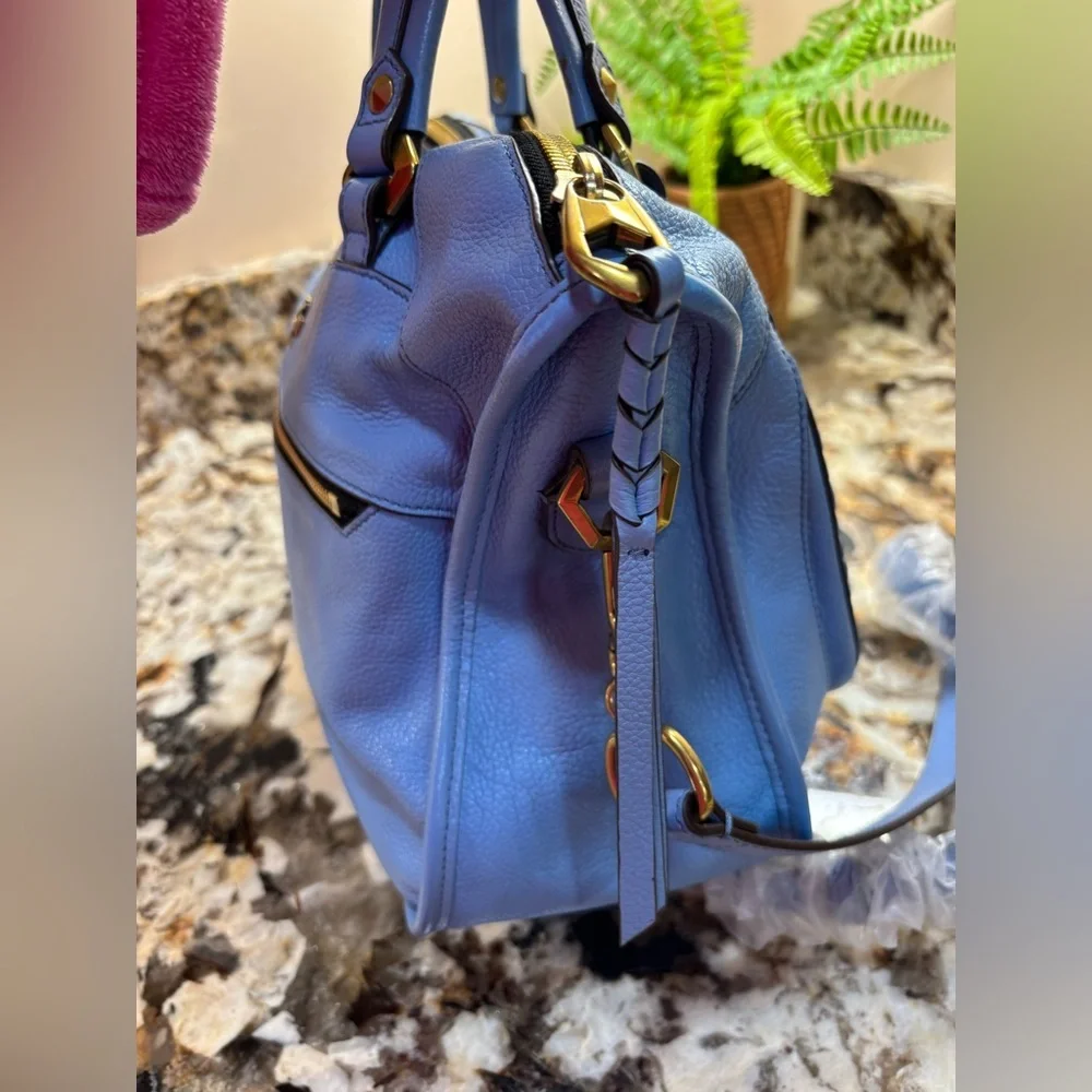 orYANY Sky Blue Leather Satchel with Gold Accents NEW!